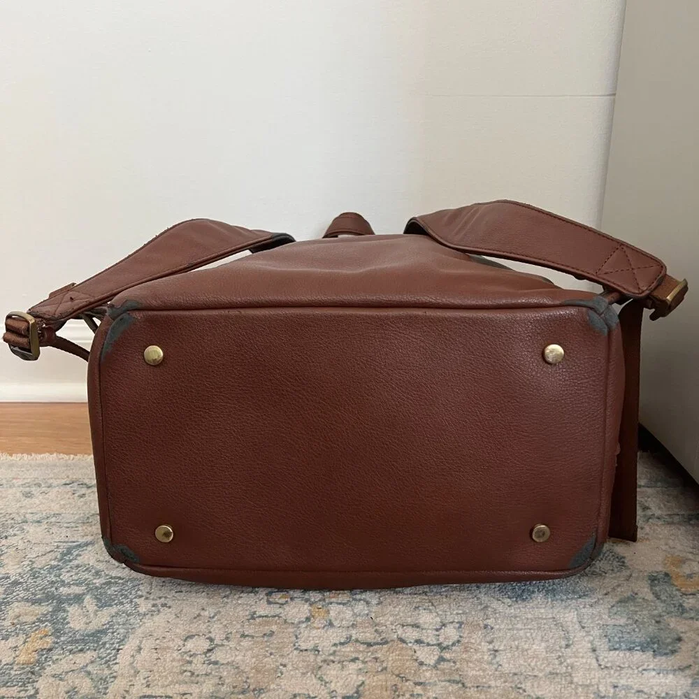 Azaria Brown Leather Baby Diaper Bag Backpack